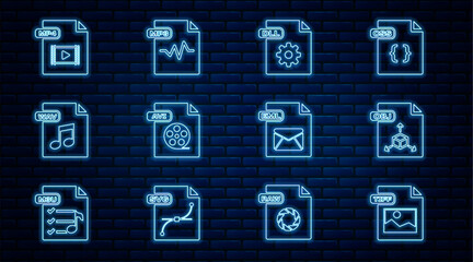 Fototapete - Set line TIFF file document, OBJ, DLL, AVI, WAV, MP4, EML and MP3 icon. Vector
