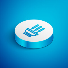 Canvas Print - Isometric line Burning aromatic incense sticks icon isolated on blue background. White circle button. Vector