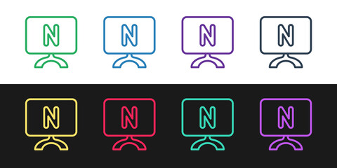 Poster - set line smart tv icon isolated on black and white background. television sign. vector