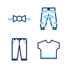 Wall Mural - Set line T-shirt, Pants, Camouflage cargo pants and Bow tie icon. Vector