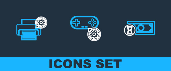 Poster - Set line Fast payments, Printer setting and Gamepad icon. Vector