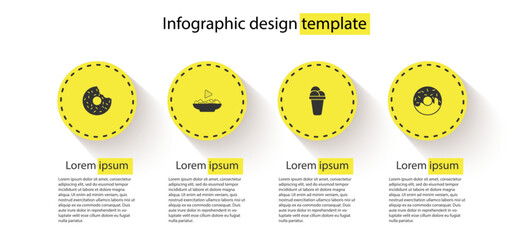 Sticker - Set Donut, Nachos in plate, Ice cream and . Business infographic template. Vector