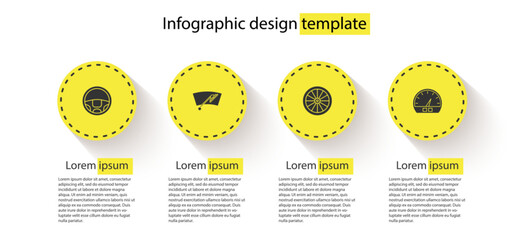 Wall Mural - Set Steering wheel, Windscreen wiper, Car and Speedometer. Business infographic template. Vector