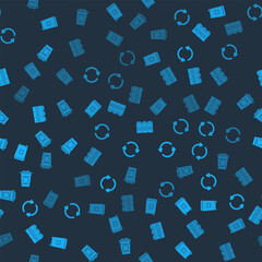 Poster - set trash can, refresh, in garbage cans sorted and paper glass on seamless pattern. vector