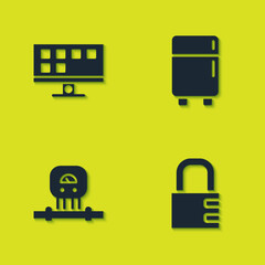 Poster - set smart tv, safe combination lock, sensor and refrigerator icon. vector