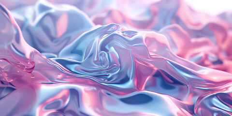 Fototapete - Shiny holographic acrylic, crystal silver metallic, multi-colored curves, bold shapes. digital abstract background