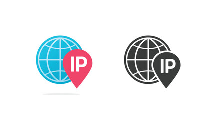 Poster - IP address geolocation location icon vector graphic simple symbol flat and black white pictogram illustration set, global lookup digital technology symbol