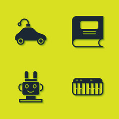 Poster - Set Radio controlled car toy, Music synthesizer, Robot and Book icon. Vector