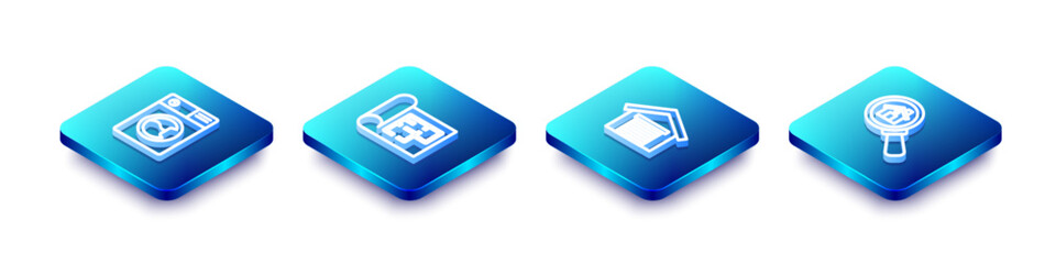 Poster - Set Isometric line Washer, House plan, Garage and Search house icon. Vector