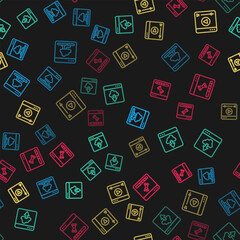 Poster - set line cloud technology data transfer, , online play video and loading window on seamless pattern.