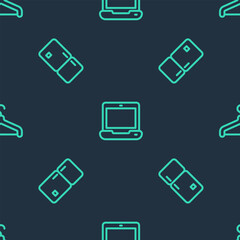 Poster - Set line Laptop, Refrigerator and Hanger wardrobe on seamless pattern. Vector