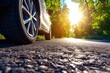 Car Asphalt Road Motion Summer Time, Summer tires on the asphalt road in the sun time