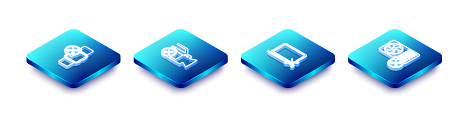 Poster - Set Isometric line Smartwatch service, Video camera, Laptop and Air conditioner icon. Vector
