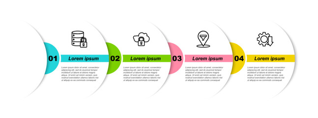 Poster - set line server security with lock, cloud computing, location sales funnel and cost reduction. busin