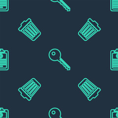 Poster - Set line Key, Trash can and Clinical record on seamless pattern. Vector