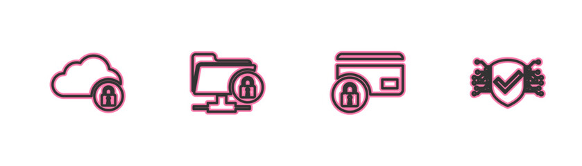 Poster - set line cloud computing lock, credit card with, ftp folder and and cyber security icon. vector