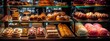 © Marin Zhu - A showcase of freshly baked products such as croissants and donuts, cupcakes and pies.Concept: culinary magazines for cafes and bakeries, blogs about food, baking and confectionery, selling desserts.