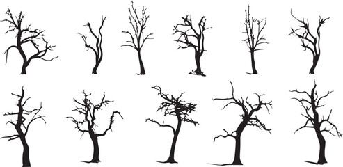 set trees. hand drawn vector illustration