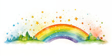 Stylized Illustration Of A Rainbow With Stars. For The Design Of Children's Books, Cards, Holiday Printing. Clipart, Single Element