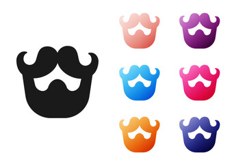 Wall Mural - Black Mustache and beard icon isolated on white background. Barbershop symbol. Facial hair style. Set icons colorful. Vector