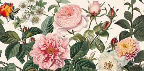 Wall Mural - Classic botanical illustration of flowers.Vintage Florals. the arrival of spring.