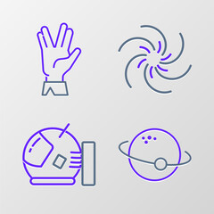 Poster - Set line Planet, Astronaut helmet, Black hole and Vulcan salute icon. Vector