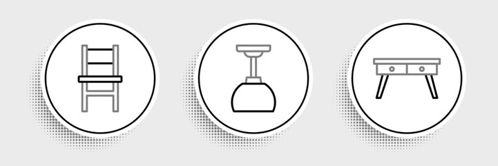 Poster - Set line Office desk, Chair and Lamp hanging icon. Vector