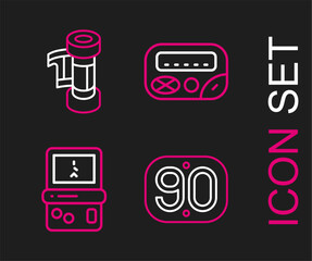 Poster - Set line 90s Retro, Tetris, Pager and Camera roll cartridge icon. Vector
