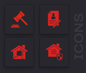 Canvas Print - Set House with shield, Judge gavel, Document and icon. Vector