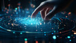 © Akein Rashmith - Hand touching a spinning data flow, data flow processing visualization background