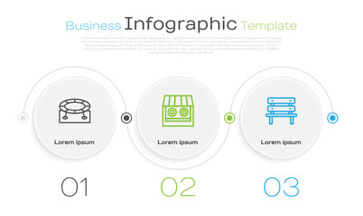 Sticker - Set line Jumping trampoline, Shooting gallery and Bench. Business infographic template. Vector