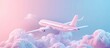 3D Render airplane flight pastel color in plastic cartoon style illustration. AI generated
