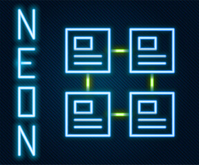 Poster - Glowing neon line Business hierarchy organogram chart infographics icon isolated on black background. Corporate organizational structure graphic elements. Colorful outline concept. Vector