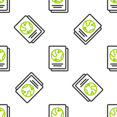 Poster - Line Passport with biometric data icon isolated seamless pattern on white background. Identification Document. Vector