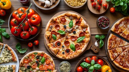 Wall Mural - A festive pizza party, complete with a variety of toppings for guests to customize their slices