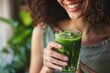 © Werckmeister - Health, drink and detox with woman and smoothie for diet, breakfast and protein. Nutrition, food and weight loss with face of person and glass for green juice, vitamins and supplement