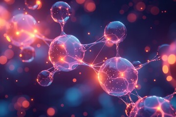 Poster - Molecular Structure with neon glowing elements