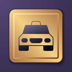 Wall Mural - Purple Taxi car icon isolated on purple background. Gold square button. Vector