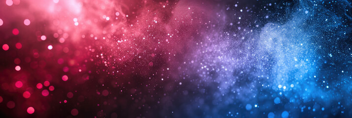 red and blue white  background with stars in dust, red  blue glitter sparkle on dark  background, circle bokeh, defocused, blue red space galaxy , nebula,  cosmos banner poster background