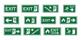 Fototapeta  - Various exit signs isolated on white background. Exit sign collection in flat style. Vector stock