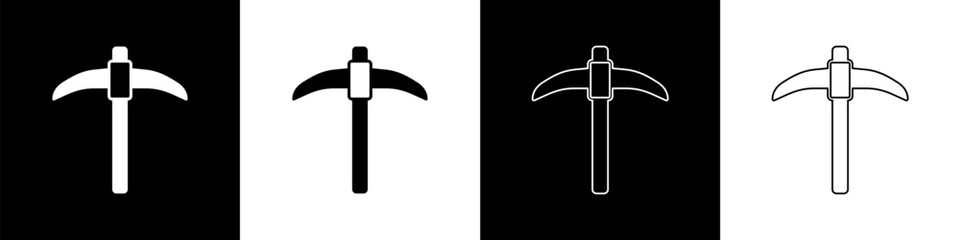 Poster - Set Pickaxe icon isolated on black and white background. Vector