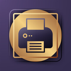 Poster - Purple Printer icon isolated on purple background. Gold square button. Vector