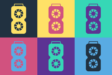 Poster - Pop art Video graphic card icon isolated on color background. Vector