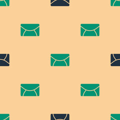 Poster - Green and black Mail and e-mail icon isolated seamless pattern on beige background. Envelope symbol e-mail. Email message sign. Vector
