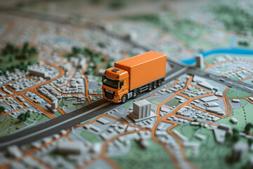 Delivery Truck on map, freight transportation, packages shipment and shipping, logistics GPS