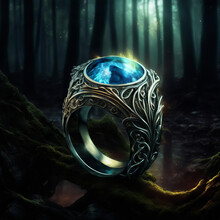 Celtic Mystical Ring With Blue Luminous Stone.