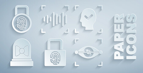 Poster - Set Fingerprint with lock, Face recognition, Motion sensor, Eye scan, Voice and icon. Vector