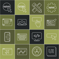 Poster - set line ui or ux design, crossed ruler and pencil, web development, and keyboard icon. vector