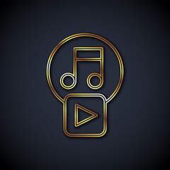 Poster - Gold line Play in square icon isolated on black background. Vector