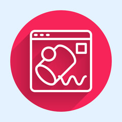 Poster - White line Data visualisation icon isolated with long shadow background. Red circle button. Vector